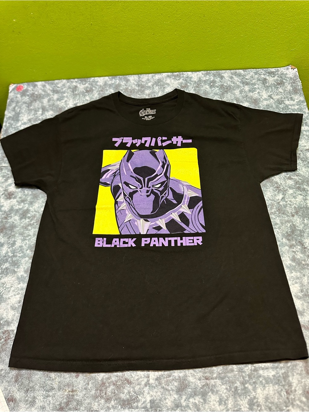 Marvel Black Panther Tee - Black with Purple & Yellow Graphic XL